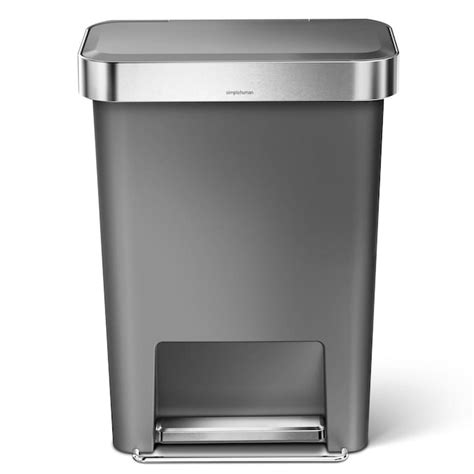 simplehuman 45 liter grey plastic trash can with lid in the trash cans
