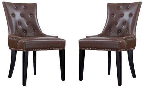 uptown antique brown leather dining chair set    tov