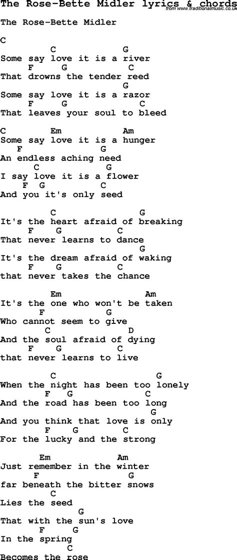 love song lyrics forthe rose bette midler  chords