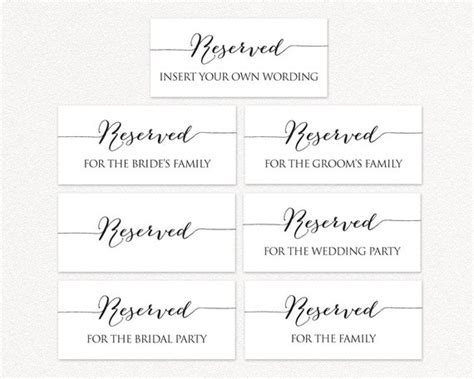 printable reserved wedding signs reserved table signs