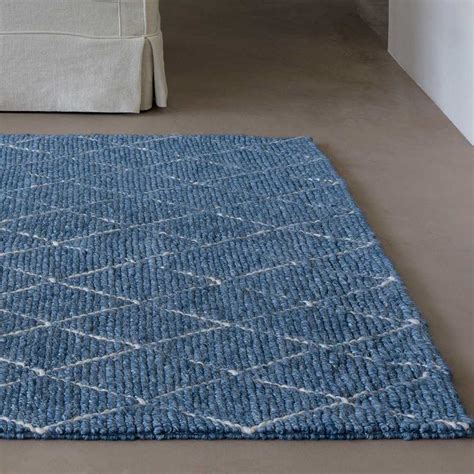 tapis design berbere bleu en laine  viscose par ligne pure