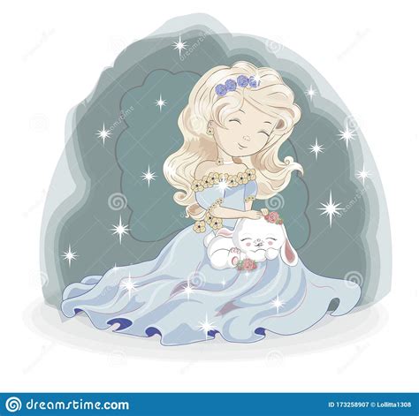princess blonde and white bunny in flower stock vector