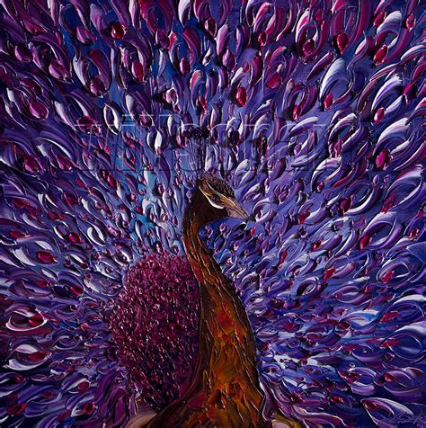 modern animal art original peacock oil painting textured palette knife