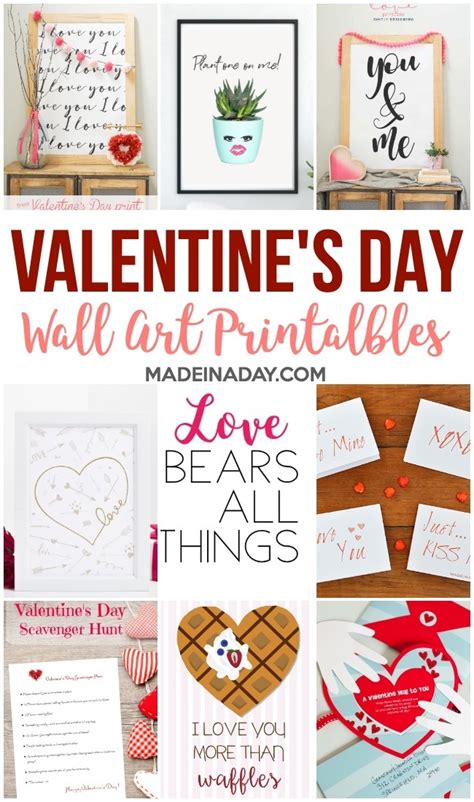 adorable valentines day wall art printables    day