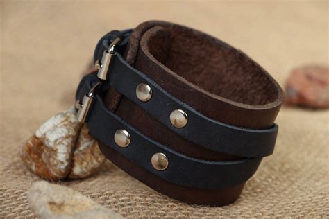buy wide leather bracelet  handmade goods  madeheartcom