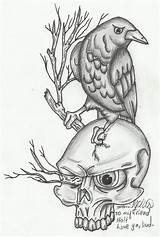 Raven Skull Drawing Tattoo Getdrawings sketch template