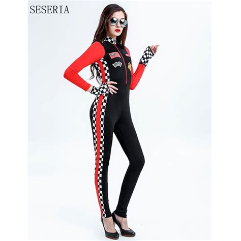 Seseria Sexy Uniforms Long Sleeve Race Car Driver Costumes For Women
