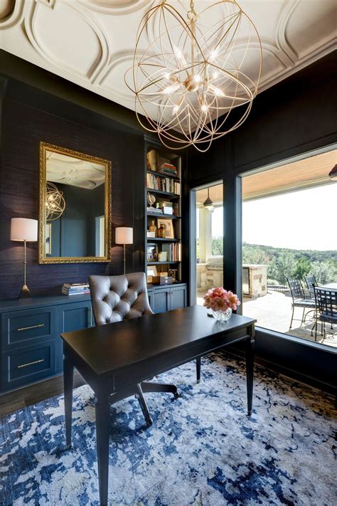 contemporary blue home office  chandelier hgtv