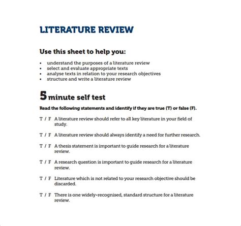 sample literature review template  documents   word