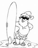 Santa Coloring Surfing Christmas Beach Australian Claus Pages Summer Aussie Australia Surfer Book Sandy Starfish Seashells Sports Tropical Cards Holiday sketch template