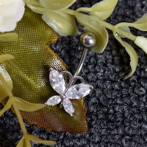 white crystal butterfly silver navel ring for women belly button
