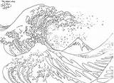 Kanagawa Wave Hokusai Waves Outline Vague Carnet Vagues Peintures Esquisse Welle Colorier Paintings Leinwand Colouring Mer Woodblock sketch template
