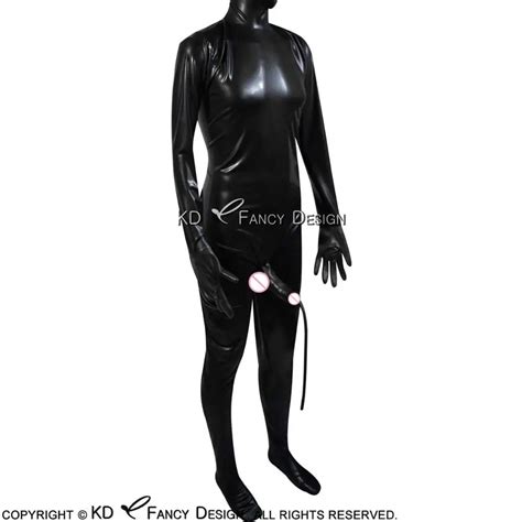 Black Sexy Latex Catsuits Met Peniskoker En Piss Tube Terug Zip Rubber