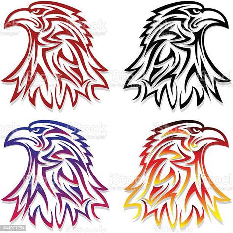 eagle head symbol emblem tattoo outlines black red stock illustration