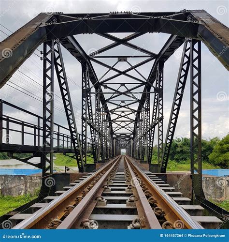 steel railway bridge  river  thailand stock photo image  retro trip