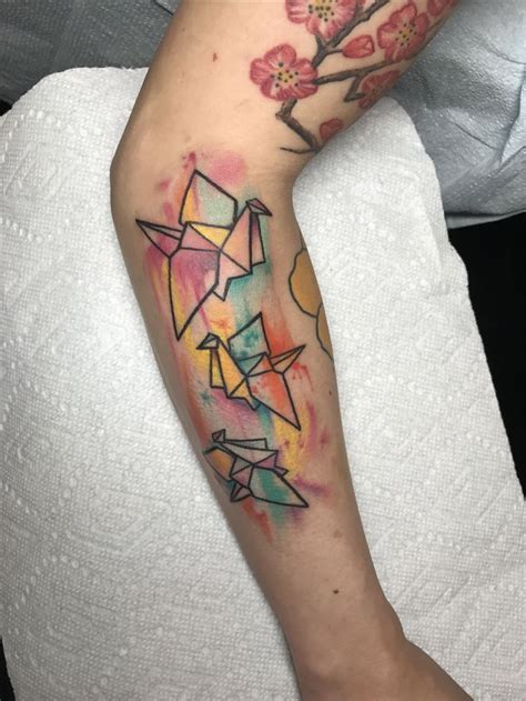 origami crane tattoo watercolor japanese