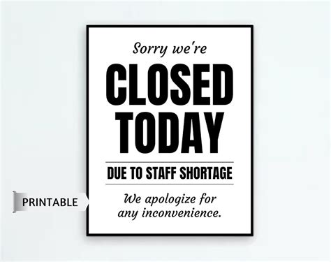 closed today due  staff shortage printable  closed etsy canada