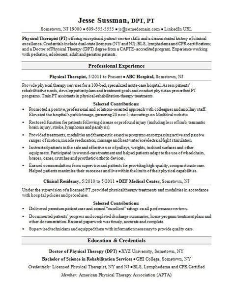 physical therapist resume sample monstercom