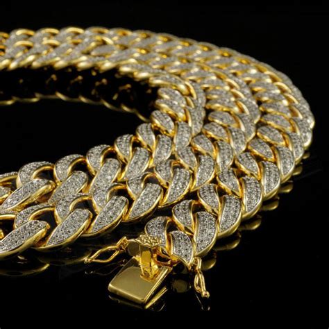 gold  row iced cuban chain link miami nivs bling