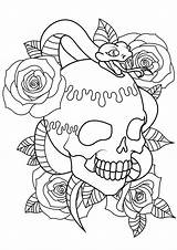 Coloring Tattoo Skull Pages Snake Adults Tattoos Roses Color Beautiful Rose Adult Tatoo Print Flower Cool Kids Mandala Head Tatouage sketch template