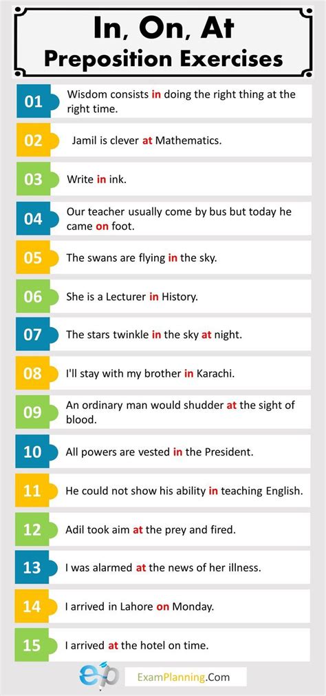 preposition  time  place exercises learn english