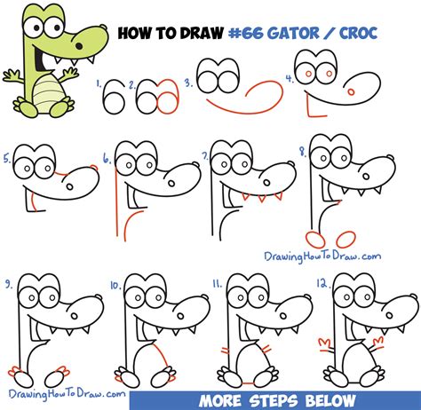 draw cartoon crocodile  alligator  numbers easy step
