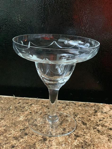 Vintage Margarita Glasses Set Of 2 Crystal Etched Martini Etsy