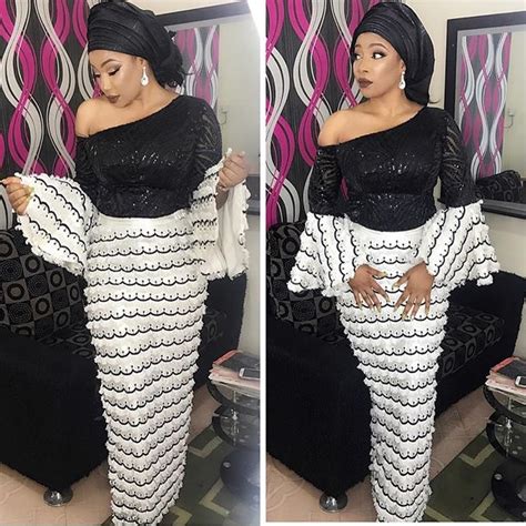 aso ebi classical styles simple gown black and white lace fabric