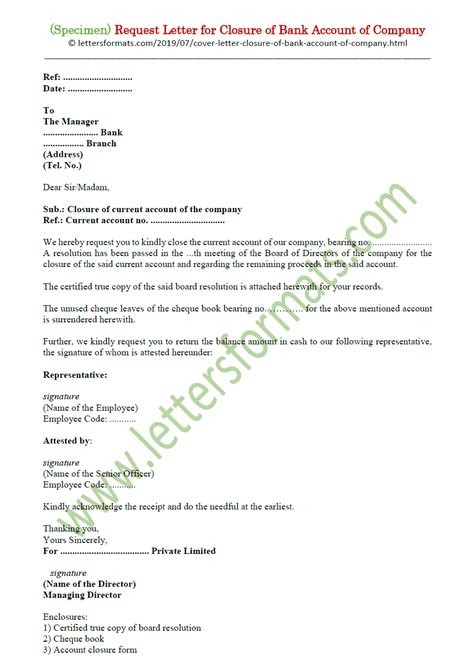request letter  closure  bank account  company sample