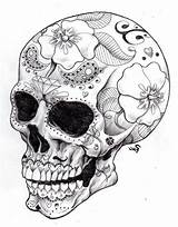Skull Coloring Pages Sugar Skulls Printable Dead Tattoo Hard Adults Drawing Adult Real Realistic Precision Print Cool Side Color Drawings sketch template
