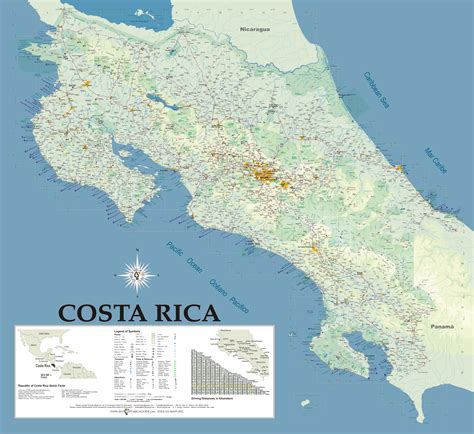 costa rica large format wall map