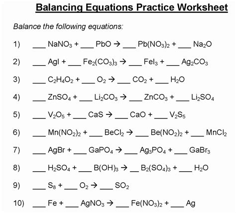 practice balancing equations worksheet