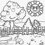 Coloring Pages Scenery Drawing Kids Nature Simple Summer Class Printable Outline Farm Clipart Color Landscape Activity Panorama Scenic Cute Garden sketch template