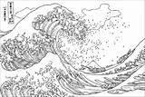 Vague Hokusai Kanagawa Tsunami Masterpieces Kunstwerk Coloriages Vagues Malbuch Erwachsene Adultos Woodblock Justcolor Adulti Kangawa Chefs Disasters Earthquake Offs Ukiyo sketch template