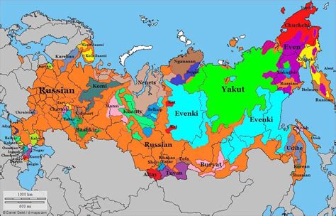 map showing  languages spoken  russia   mapporn