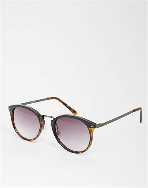 asos round sunglasses in tort with metal nose bridge in brown for men