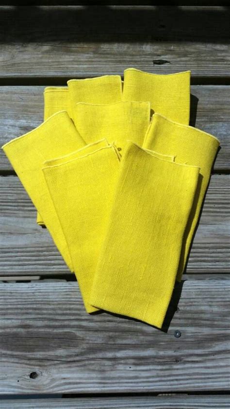 Set Of 8 Vintage Bright Yellow Irish Linen Napkins