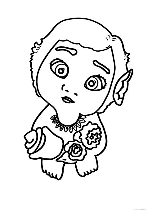 baby moana  flowers coloring page printable