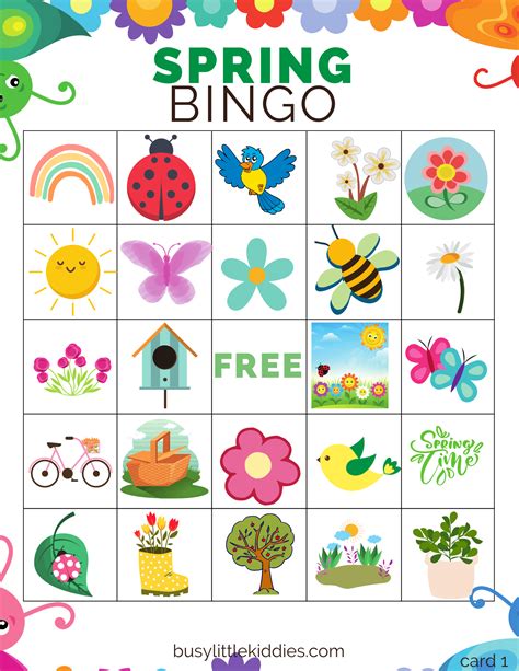 spring bingo  printable  kids  players busy  kiddies