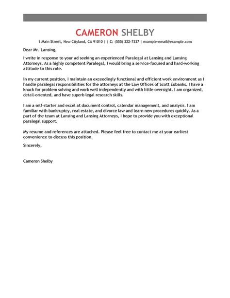 paralegal cover letter examples livecareer