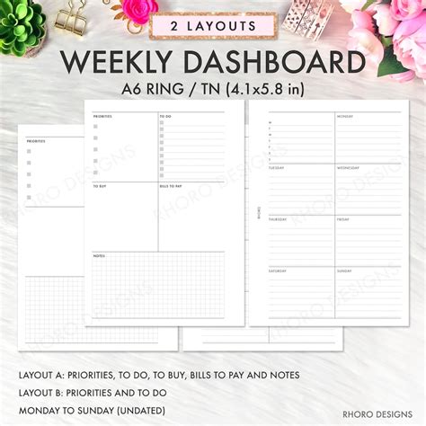 planner inserts  inserts  weekly insert printable etsy