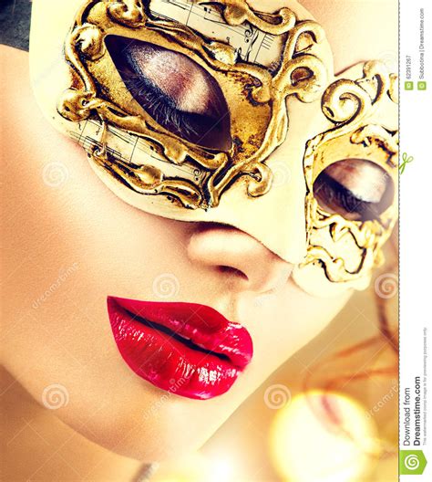 Beauty Model Woman Wearing Venetian Mask Stock Image