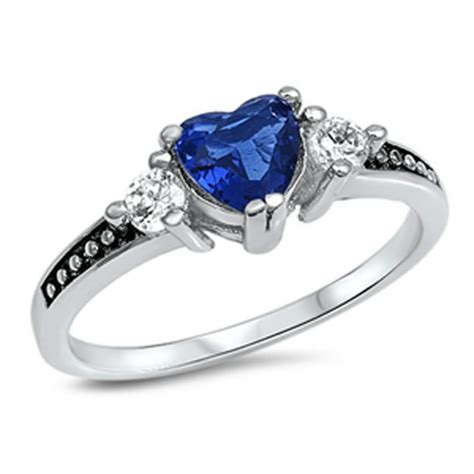 Sac Silver Choose Your Color Blue Simulated Sapphire Heart Promise