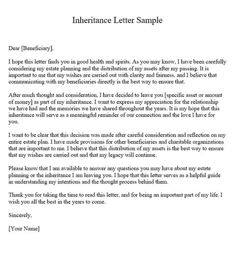 inheritance letter sample   write  inheritance letter