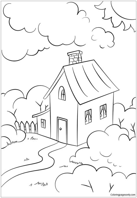 lovely house  garden coloring page  printable coloring pages