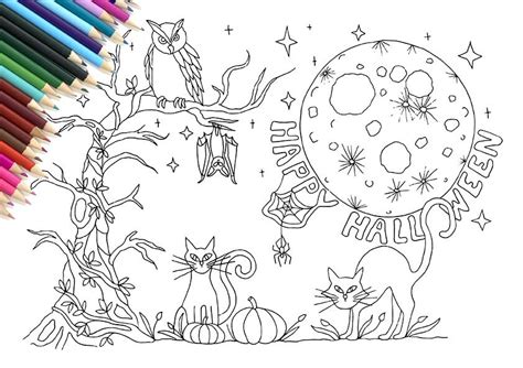 adult colouring page happy halloween etsy