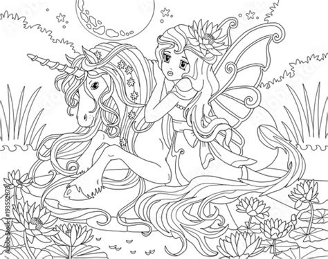 coloring page unicorn  princess buy  stock illustration