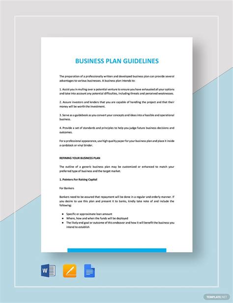business plan guidelines template google docs word apple pages templatenet