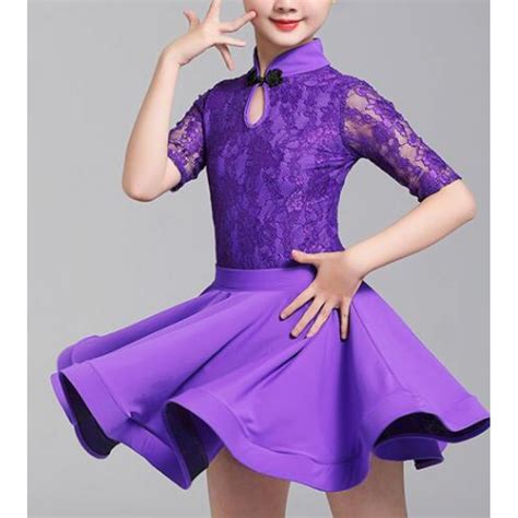 Girls Lace Latin Dance Dresses Stage Performance Leotard Top And Skirts