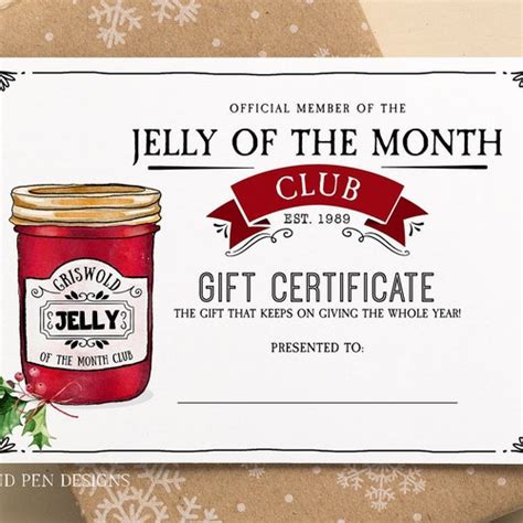 printable jelly   month club certificate template